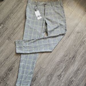 NWT Zara Grey Plaid Pants